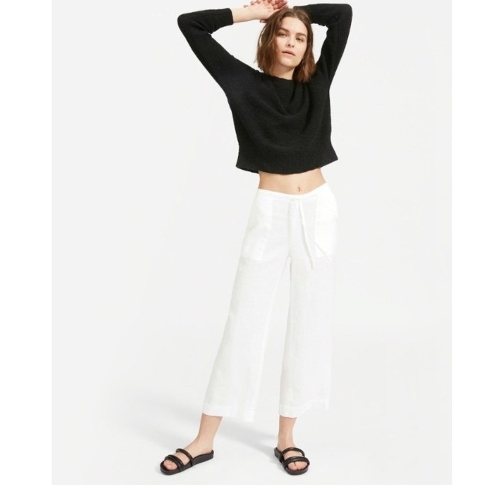 Everlane White Linen Patch Pocket Wide Leg Crop Pants